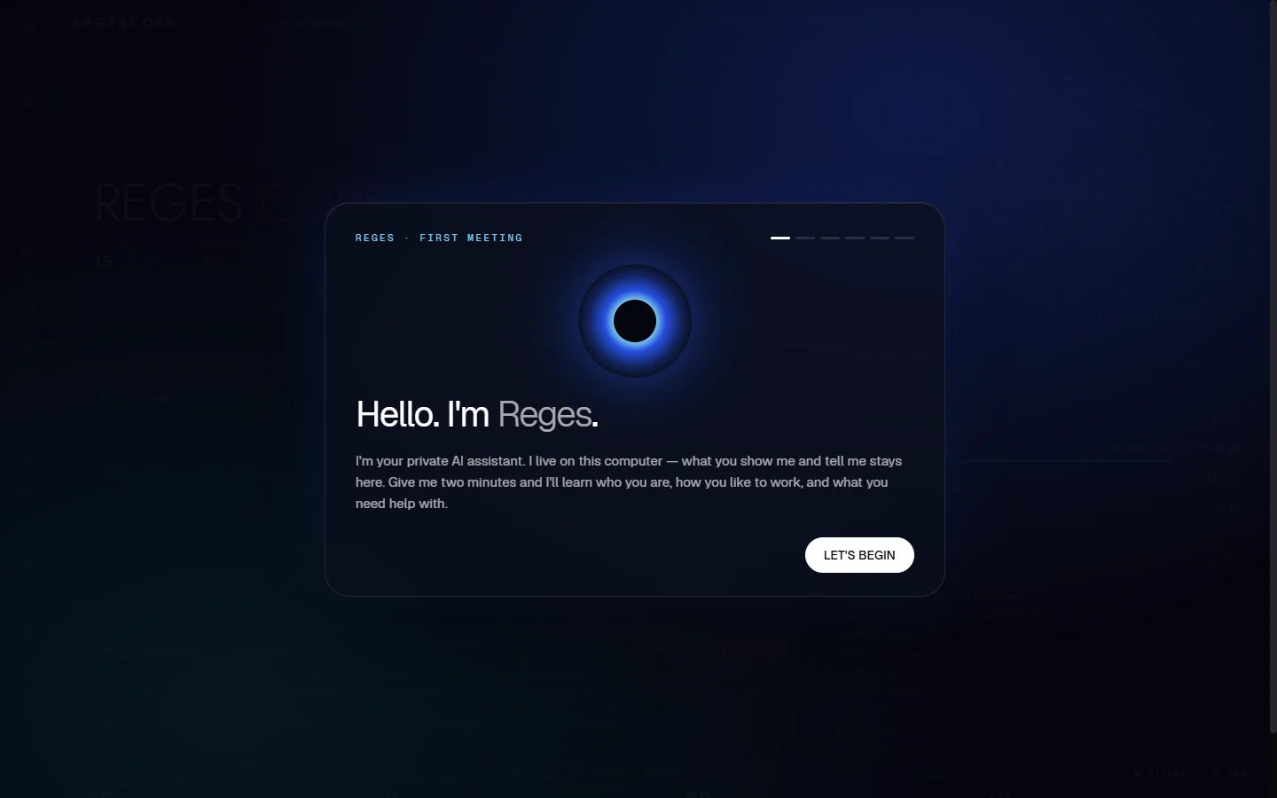 Reges first-meeting screen: Hello, I am Reges